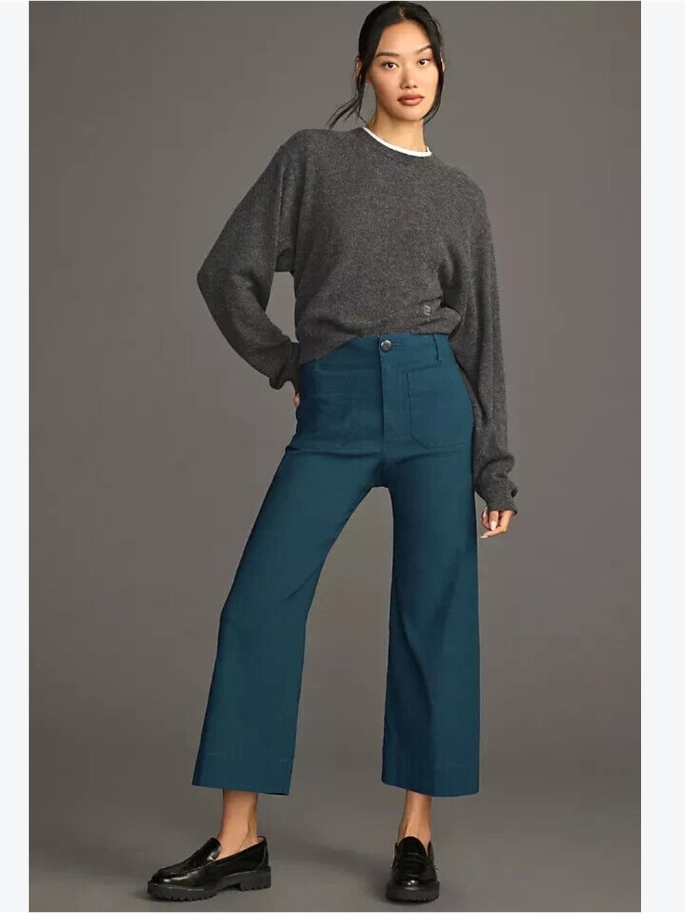 Anthropologie The Colette Cropped Wide Leg Pants in Dark Turquoise Sz 28 NWT